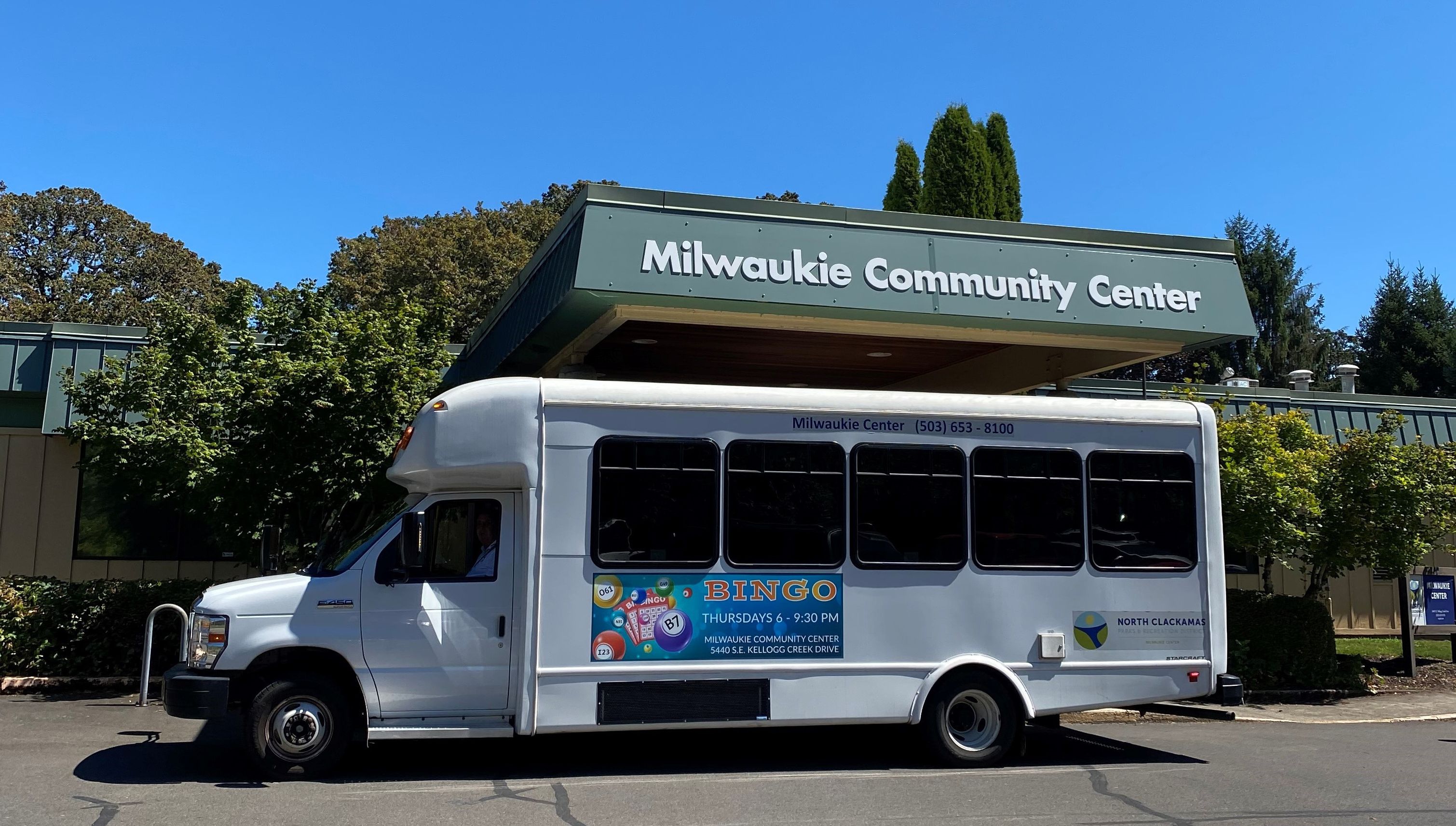 transportation bus outside Milwaukie Community Center